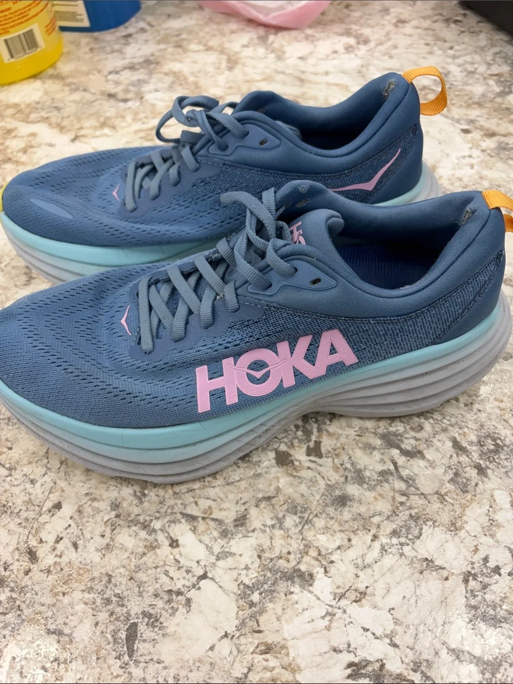 Hoka Women's Slate Blue Athletic Sneakers with Pink Logo